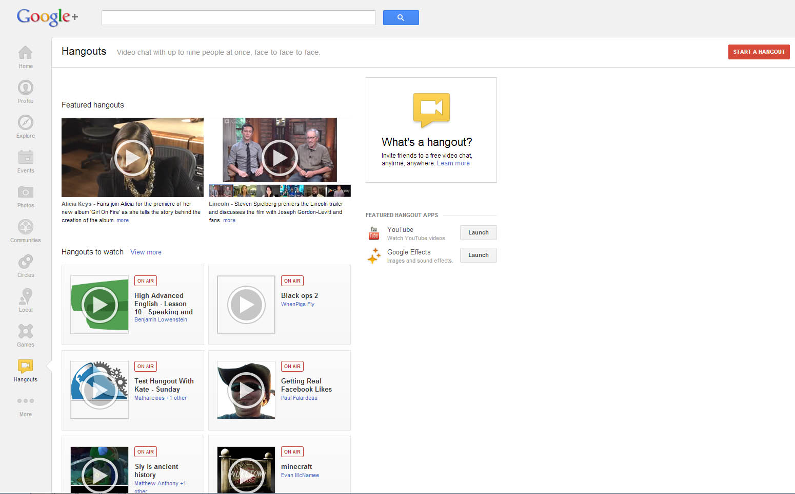 google+ hangouts-screen