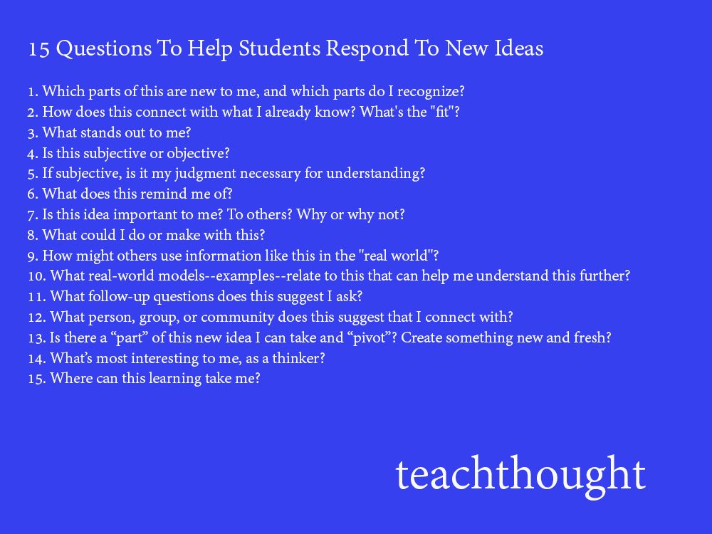 15 Questions To Help Students Respond To New Ideas