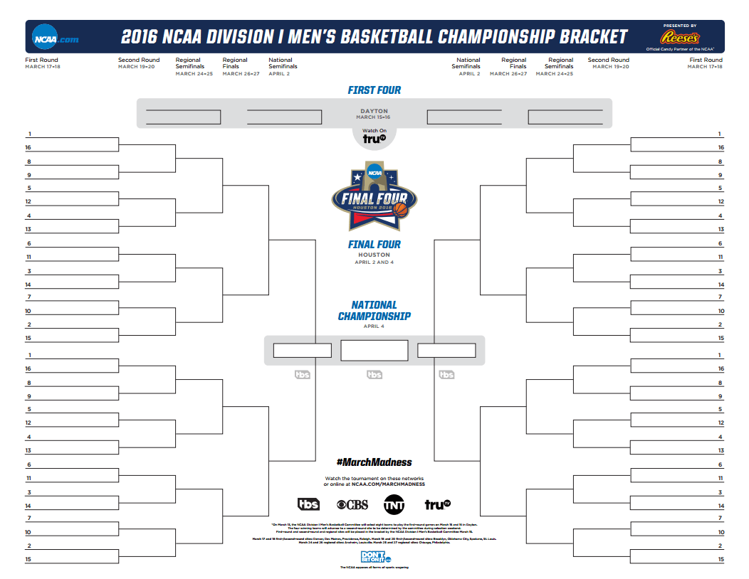 Download Your Official 2016 NCAA Bracket PDF Here!