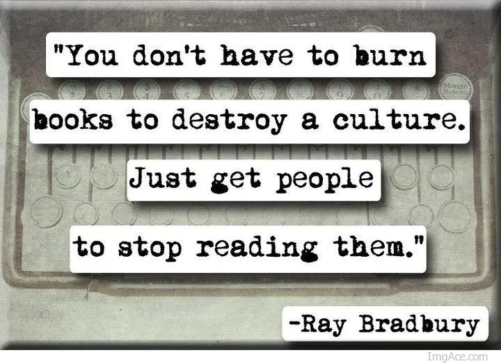 You dont have to burn books to destroy a culture. just get people to stop reading them. ray bradbury