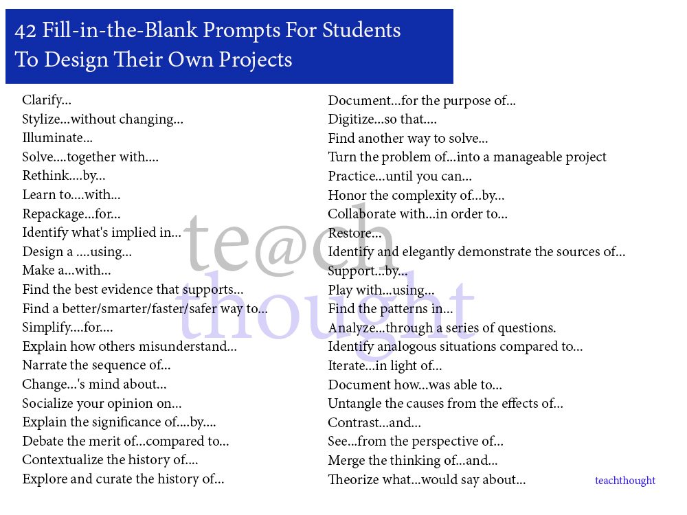 42 Fill-in-the-Blank Prompts For Students To Design Their Own Projects