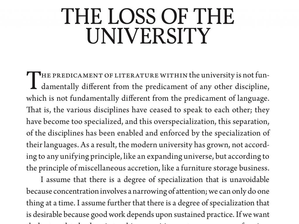 Wendell Berry And ‘The Loss Of The University’