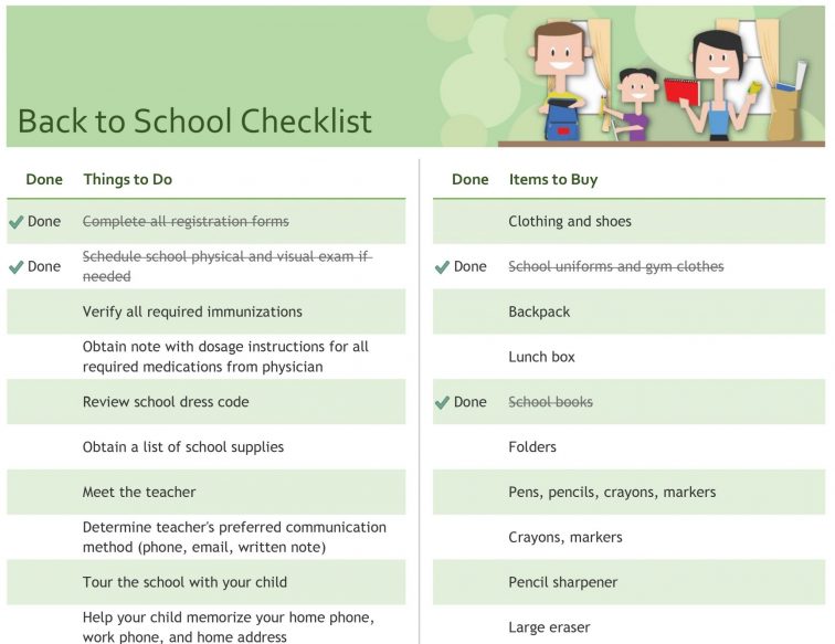 back to school checklist