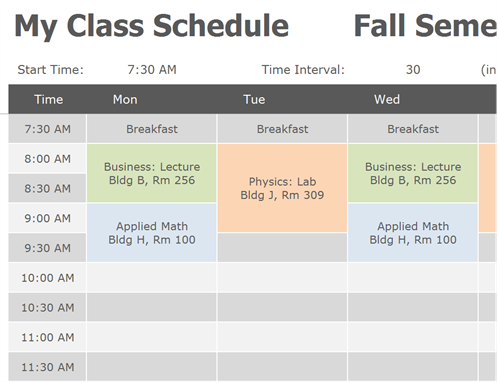 my class schedule fall semester
