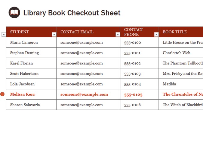 library book checkout sheet
