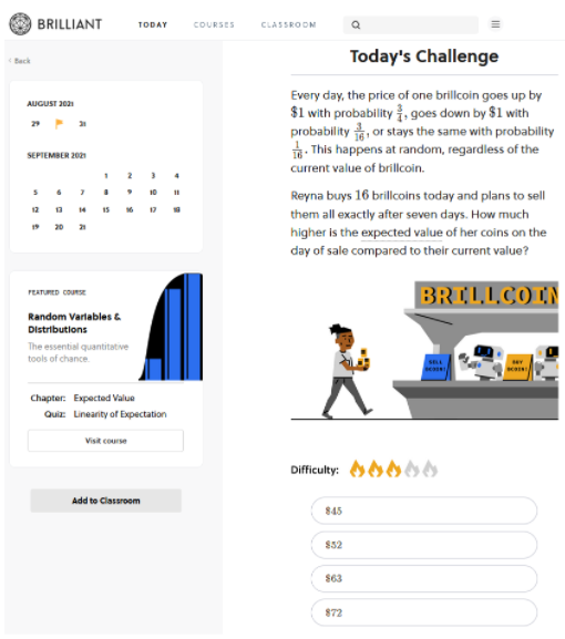 Brilliant -- a new tool for STEM teachers -- image of "Today's Challenge" on Brilliant
