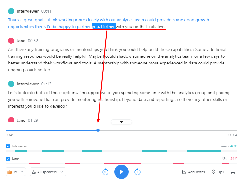 Edit transcript text to correct any mistakes