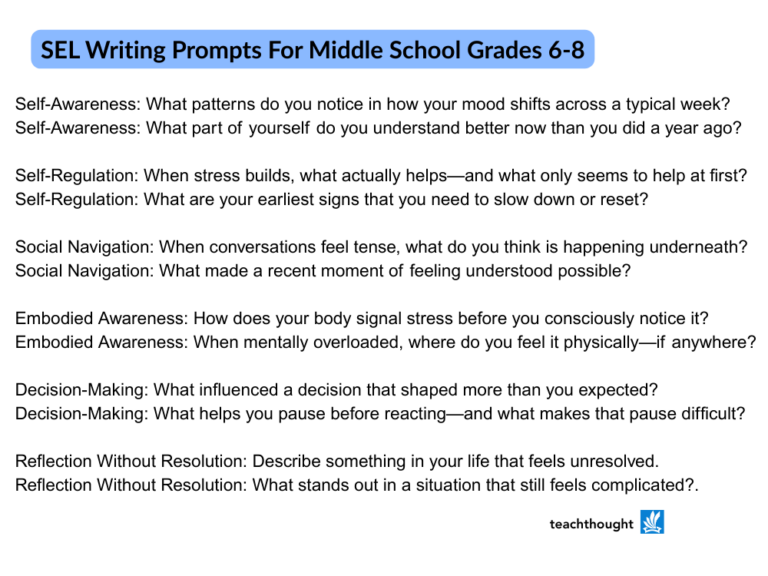 SEL Writing Prompts Middle School